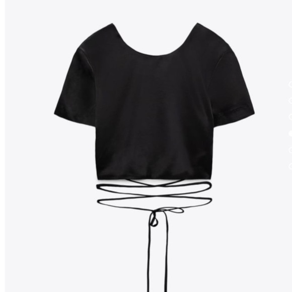 New Zara | Black Satin Crop Top With Tie Back - Picture 4 of 8